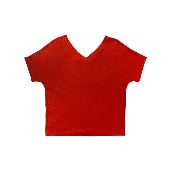 CHICOS 100% Linen Tee Shirt V Neck Short Sleeve Top Orange Size 2 Large T Shirt - Picture 5 of 10